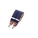 [BR/60] Brede bretellen met clips en leer - Marineblauw met gele stippen - Navy blauw met gele stippen
