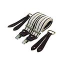[BR/199] Bretelles larges Selvedge cuir buffalo - Rayure bleu marine sur écru